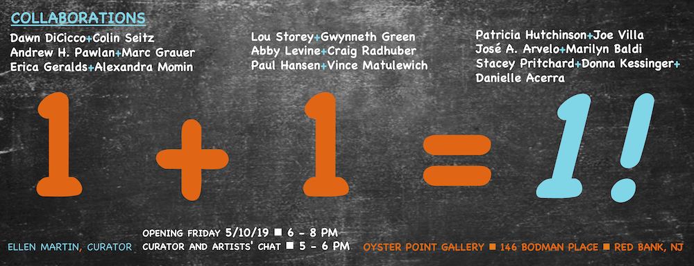 1 + 1 = 1 is Ellen Martin's sixth curated art exhibition at the Oyster Point Hotel. She selected nine teams of artist to create art works.
